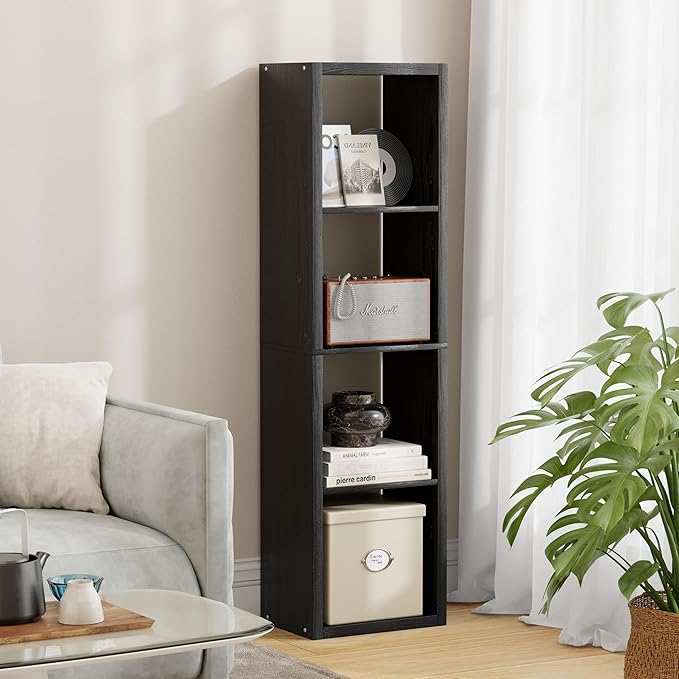 Jpiziso 4 Cube Storage Organizer Single Row, Cube Shelf with Heavy-Duty Thick Boards, 13.31" L x 9.37" W x 48.82" H, Smooth Easy-Clean Panels, Simple Assembly, for Living Room Bedroom Office, Black