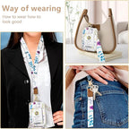 bolimoss 2-in-1 ID Badge Holder & Lanyard Wallet for Womens Cute Floral Zipper Wallet with Removable Wrist & Neck Lanyard, Clear Window, 5 Card Slots, Ring Keychain for Worker Teacher Nurse Couriers