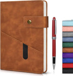 vfaejll Brown A5 Lined Leather Journal Notebook for Men Women,5.9" X 8.4" Personalized Hardcover Journal with Pen,200 Pages 100 Gsm Thick Ruled Paper Daily Diary for Travel,Business,Work,Writing