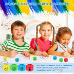 Crtiin 24 Pcs Back to School Pencil Sharpeners for Kids Cartoon Smile Small Pencil Sharpener Handheld Manual Dual Holes Gifts for School Office Art Room