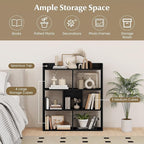 Giantex 7 Cubes Bookshelf, Free-Standing Wooden Bookcase, 4 Tier Home Display Shelf, Horizontal Storage Unit w/Anti-Toppling Devices, Open-Back Display Rack for Study, Living Room (2, Black)
