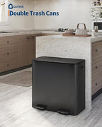 Garvee Trash Can, 2 x 10.6 gal (2 x 40 L) Garbage Can for Kitchen Dual Compartment Recycling Kitchen Step Trash Bin, Stainless Steel Trash and Recycle Bin Combo with Soft-Close Lid,Black