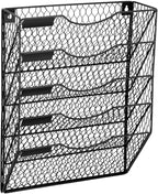 EASEPRES Mail Organizer Wall Mount, 5 Tier Metal Chicken Wire Hanging File Holder Office Storage and Organization