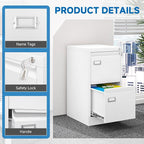 BYNSOE 2 Drawer File Cabinet with Lock Metal Vertical Filing Storage Cabinet Office Home Steel Vertical File Cabinets for A4 Legal/Letter Size Narrow File Cabinet Locked,Assembly Required