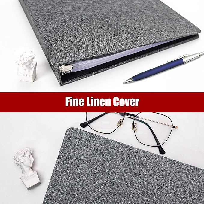 Vienrose 3 Ring Binder 1 Inch Round Rings with Linen Fabric Cover, Fits 8.5 x 11 Inch Paper, Durable Organizer for School, Office, Home, Recipes (2 Pack,Darkgrey)