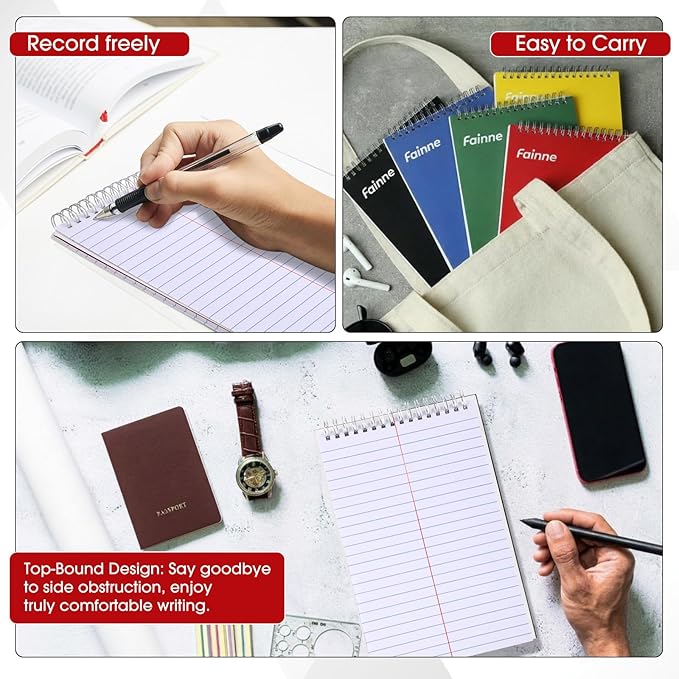 Fainne 60 Pcs Spiral Steno Pads Bulk 6 x 9 Inches Legal Pad Top Spiral Bound Notebook 50 Sheets Double Sided Ruled Memo Steno Pad Assorted Color Covers Note Pads for Business Office University College