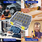 Double Side Tool Box Organizer, Hardware Storage Box, Portable Small Parts Organizer with Removable Plastic Dividers for Screws, Nuts, Nails, Bolts, Yellow