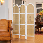 Svimi Room Dividers and Folding Privacy Screens, Pine Wood 5.6 Ft Double Hinged Rattan Partition Freestanding Wall Room Divider for Home - 3 Panels (White)