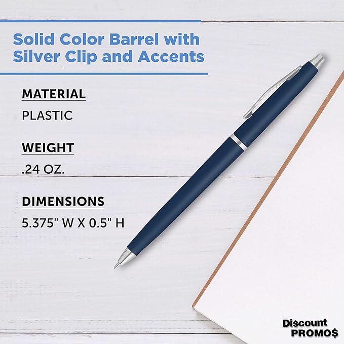 DISCOUNT PROMOS Langham Ballpoint Pens Set of 10, Bulk Pack - Black Ink, Great for Office, School, Business, Tradeshows - Navy Blue