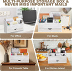 SeekElegant Wood Mail Organizer with Drawer & Pen Holder, White Mail Holder with 5 Detachable Compartments, Desk Organizer for Bill Envelope Storage, for Office Entryway Kitchen Countertop