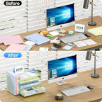 OPNICE Desk Organizer, 4-Tier Desktop File Organizer with Drawer and 2 Pen Holders, Office Desk Accessories, File Sorters, Workspace Organizers for Office Supplies(Green)