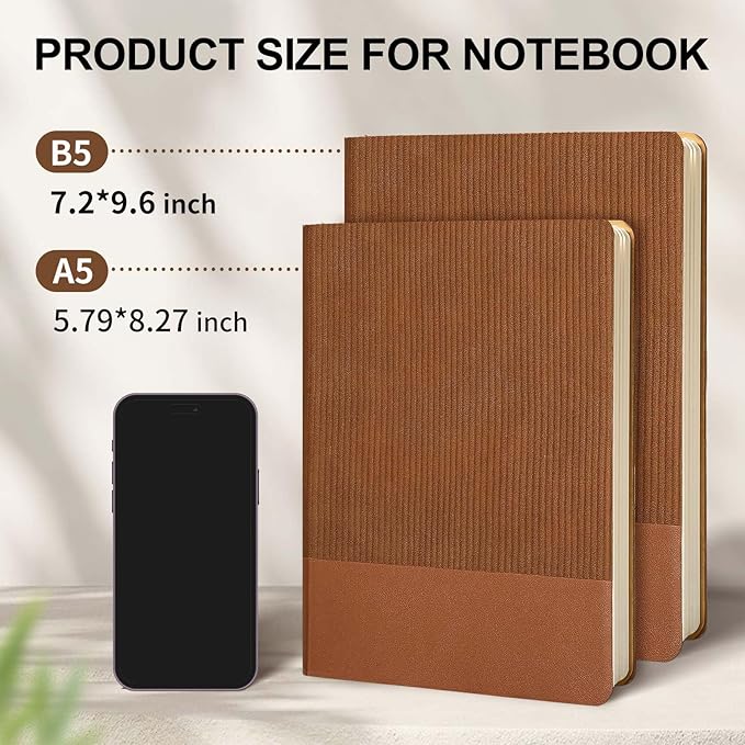TSFPapier Lined Journal Notebook for Work College Ruled Note Book 7.2"x9.6" B5 PU Leather Daily Journaling 160 Pages for Women Men Writing Home School Supplies Business (Brown)