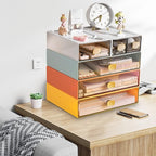 DETEIN 2 PACK Desk Organizer with Drawer Stackable Storage Drawer Small Desktop Drawer Plastic Clear Desk Organization Storage Box for Accessories, Markers, Clips, Cables (White,M-2 Drawer,Pack of 2)