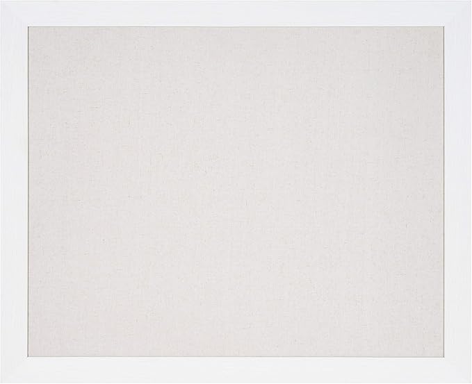 DesignOvation Beatrice Framed Linen Fabric Pinboard, 27x33, White, Rustic Wall Organization