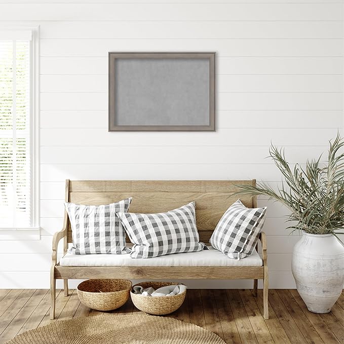 Amanti Art Grey Framed Magnetic Board 23x31 Medium Vision Board for use with Magnets, 100% Metal Sheet to Display Items as Office Decor or for Home Organization in mudroom, Kitchen or Kids Room