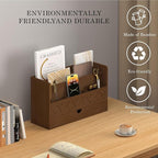 Bamboo Mail Organizer Countertop Desktop With Drawer - All-in-One Desk File Organizer for Office Supplies Storage With Pencil Holder (Walnut)