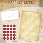 TaoBary 160 Pcs Stationery Paper Set 50 Double Sided Stationery Papers with 50 Matching Envelopes and 60 Round Dot Sticker, 10 Design(Retro,8.5 x 11 Inch)