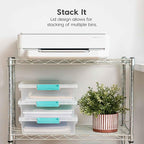 IRIS USA 6 Qt. Storage Bins with Lids, 4-Pack, |Made in USA|, Small Plastic Craft Container Sensory Totes for Art Supplies, Paper, and Office, Stackable - Clear