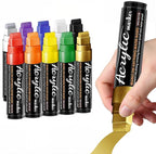 Acrylic Paint Markers, 10 Colors Poster Markers Jumbo 16mm Wide Tip Permanent Ink 36g, Thick Acrylic paint pens for Fabric, Poster, Glass, Rock Painting, Stone, Wood, Car, Ceramic