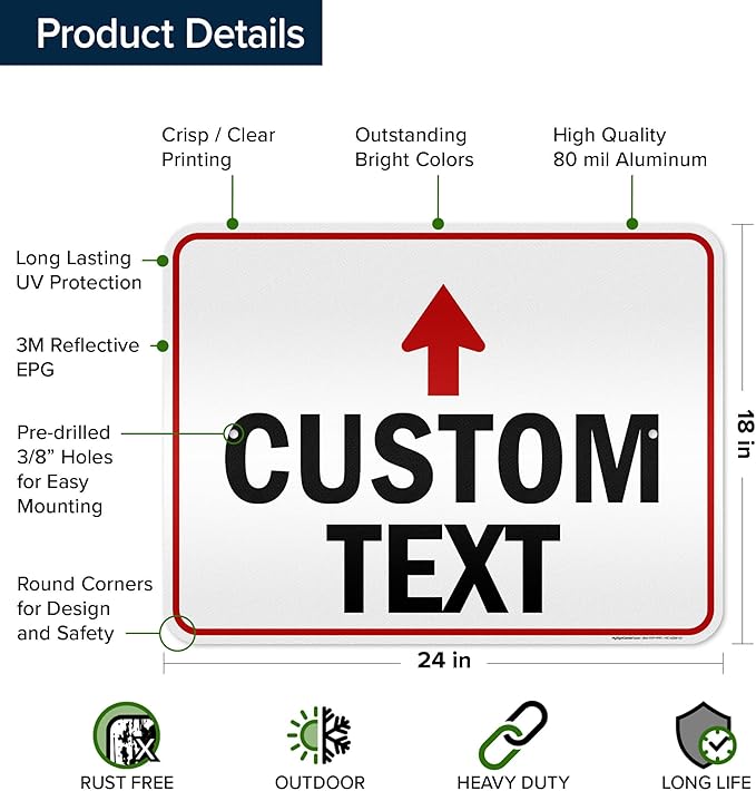 Custom Arrow Directional Sign, 18x24 Inches, 3M EGP Reflective, Rust Free .080 Aluminum, Fade Resistant, Made in USA by My Sign Center