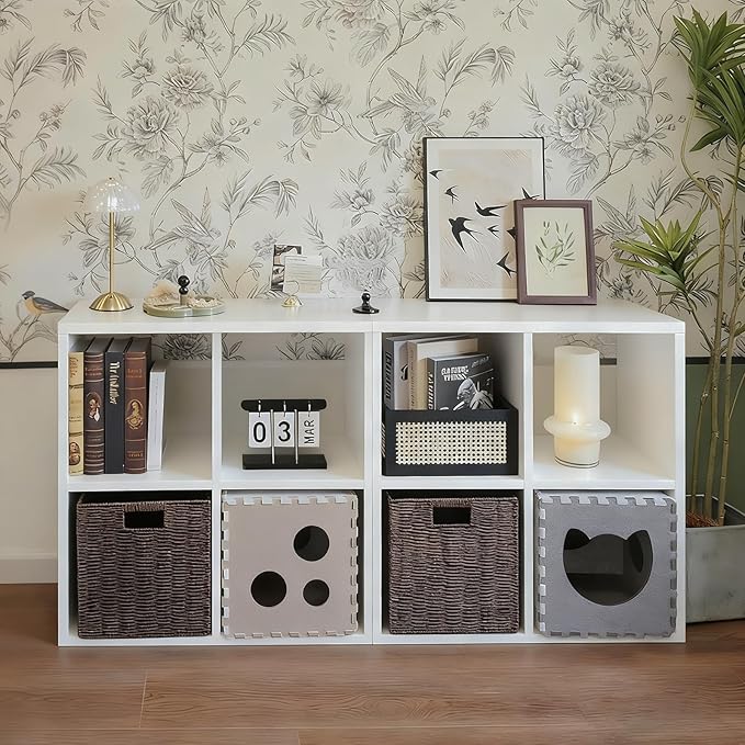 IRONMIX Metal 4 Cube Storage Organizer, White Short Bookshelf with Storage, Small Horizontal Bookshelf, 2 Tier Open Bookcase Cube Shelf, Small Closet Organization for Home Office Library (White, 700)