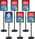 VAIIGO 6Packs 11x17 Inch Adjustable Pedestal Poster Sign Stand, Heavy Duty Floor Standing Sign Holder Stand Aluminum Snap Open Frame for Vertical and Horizontal View Sign Displayed(Black)