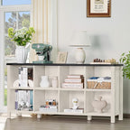 Joaxswe 8 Cube Book Shelf, Farmhouse Wood Long Storage Organizer Bookcase, 62" Horizontal Antique White & Black Console Bookshelf, Kids Toy Storage Cabinet, Modern Open Book Case for Playroom, Office