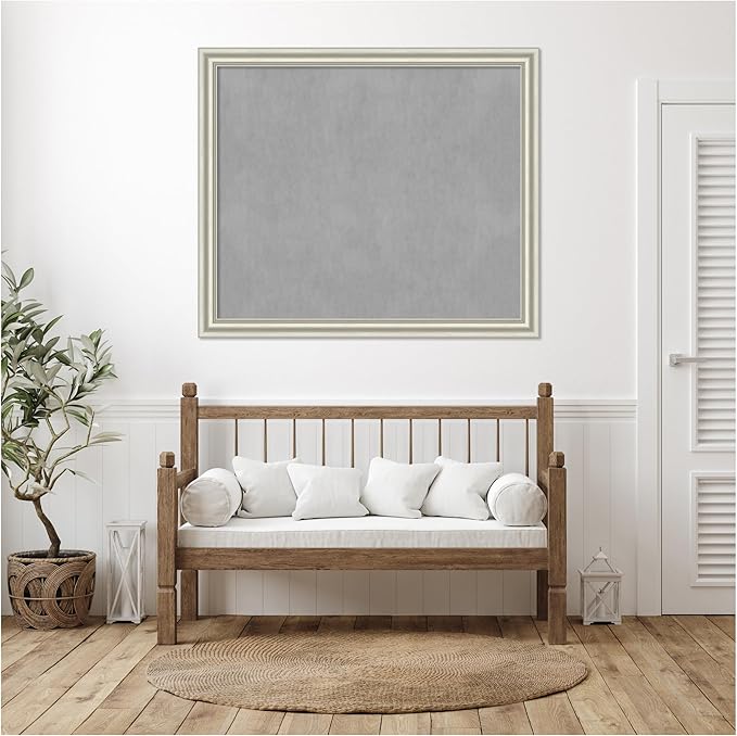 Amanti Art Silver Framed Magnetic Board 46x54 Oversize Vision Board for use with Magnets, 100% Metal Sheet to Display Items as Office Decor or for Home Organization in mudroom, Kitchen or Kids Room