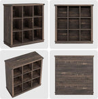 GarveeHome 9 Cube Storage Organizer Bookshelf, 4 Tier Farmhouse Horizontal Bookcase, 37.4 Inch Wood Storage Bookcase for Entryway, Long Low Bookshelves for Living Room-Black Oak