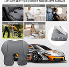 EARJIA Memory Foam Seat Cushion for Office Chair Seat Cushions for Long Sitting Tailbone Pain Relief Anti-Slip Bottom & Removable Leather Cover for Car Gaming Work