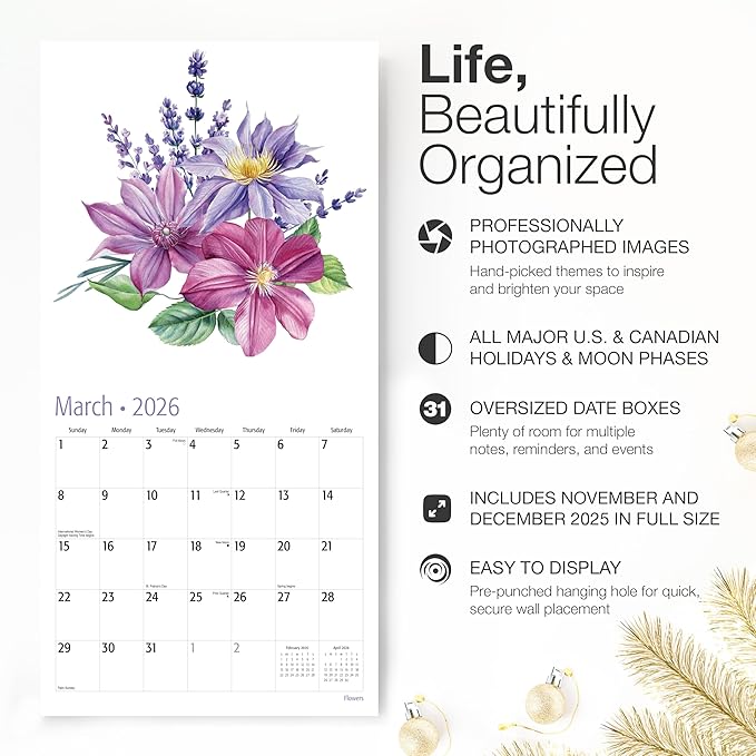 RED EMBER Flowers 2026 Wall Calendar 12 Month | 12" x 24" Open | Thick & Sturdy Paper | Holiday Gift | Garden Nature Art Calendar 2026