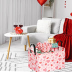 FUULOXE Rectangular Valentines Basket Storage Bin for Shelves Girls Gifts Baskets Foldable Box with Handles for Home Office Car Dormroom Valentine's Day Party Supplies