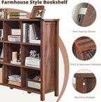 Joaxswe 9 Cube Bookcase, Farmhouse 47 Inch Wide Brown Walnut Bookshelf, Wooden 3 Tier Display Large Open Book Shelf, Vintage Horizontal Book Case for Home Office, Cubby Storage Cabinet for Living Room