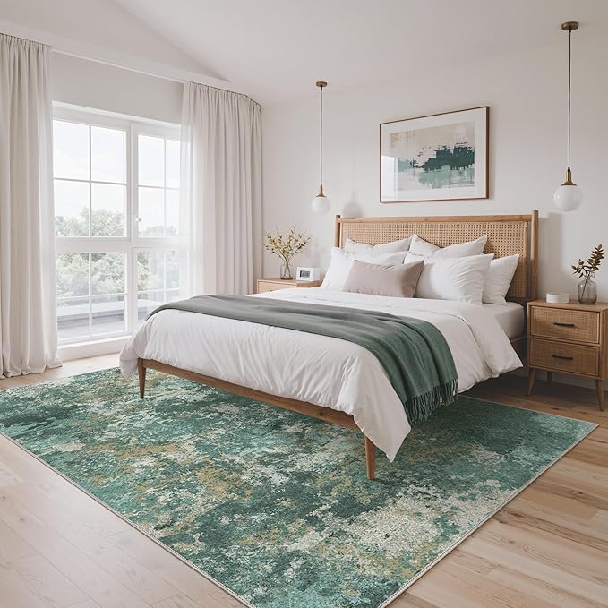 GENIMO Washable Rugs 8x10 Area Rugs for Living Room Bedroom, Modern Lightweight Rug Ultra Soft Indoor Area Rugs 8x10 for Dining Room, Low Pile Carpet with Non Slip Backing, Turquoise
