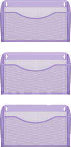 EasyPAG 3 Single Pocket Wall File Organizer, Mesh Hanging File Folder Organizer for Letter/A4 Size Folders, Wall Mounted Vertical Mail Holder for Paperwork, Office, Home, School, Purple