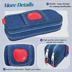 Haumei Canvas Pencil Case Large Capacity, Big Denim Pen Pouch with Zipper, Cute Durable Portable Stationary Storage Bag Organizer for Adults Women, Dark Blue, Apple