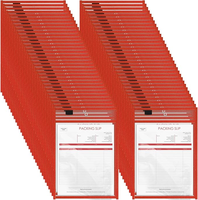 Seajan 120 Pcs Clear Dry Erase Pockets Plastic Sleeves for Paper 14 x 10 Inch Reusable Job Holder Shop Ticket Holders Order Pockets Organizer Teacher Supplies for Classroom (Red)