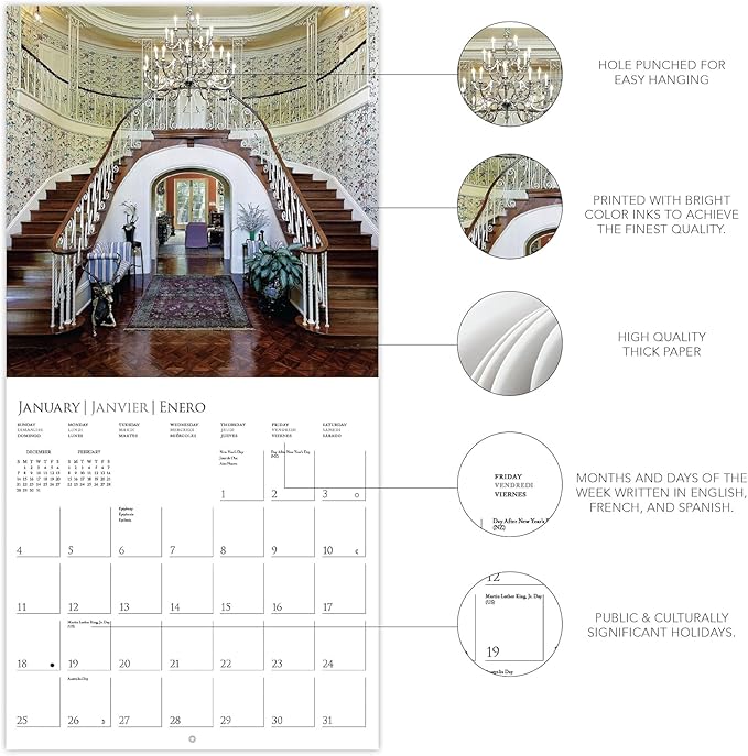 Graphique 2026 Stairways Wall Calendar | 12” x 12” | Thick Paper | Home & Office Organizer | Large Monthly Grid | 3 Languages & Marked Holidays | 4 Month Preview Page for 2027
