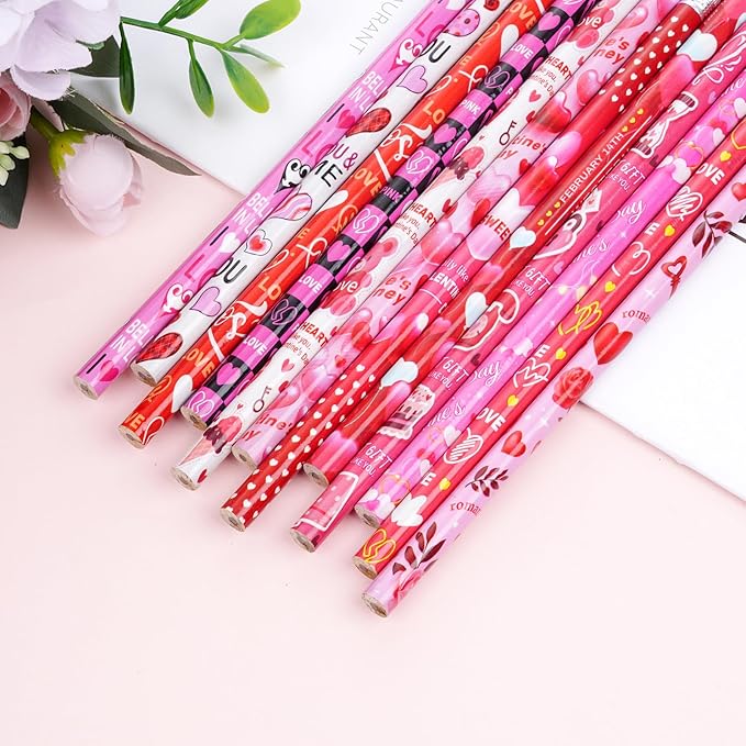 Rbenxia 48PCS Valentines Day Wooden Pencils with Erasers, Valentine's Exchange Gifts for Goodie Bags Fillers, Assortment Novelty Pencils Awards Incentives for Giveaways Favor (Valentine's Day)