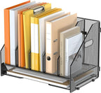 OrgMate Desk File Folder Holder Organizer-5 Vertical Compartments Racks and Paper Letter Tray,Mesh Magazine File Holder Sorter,Desktop Accessories & Workspace Organizers for Home,Office,School-Black