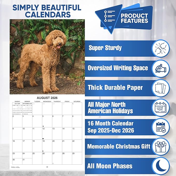 2026 Goldendoodles Monthly Wall Calendar | Cute Dog Calendar September 2025 - December 2026