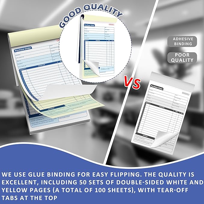 200 Sets Purchase Order Book 5-9/16 x 8-7/16 Inches 2 Part Carbonless Copy Numbered Spiral Bound Purchase Order Forms Receipt Book Invoice Book for Small Business Office (4)
