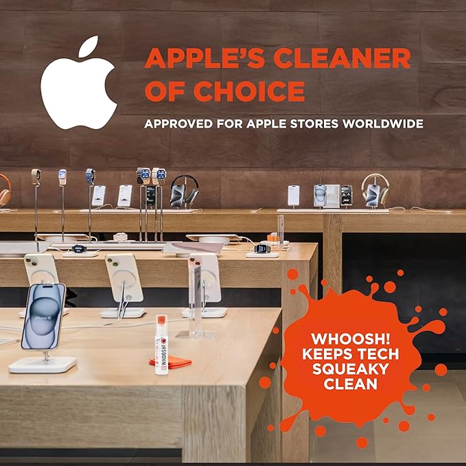 WHOOSH! Screen Shine Go - 1 fl oz Refillable Screen Cleaner Kit with Microfiber Cloth for MacBook, Phone, iPad & Eyeglasses - Powerful Streak-Free Cleaning - Pocket-Sized, TSA-Approved for Travel