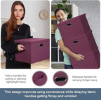 Graciadeco Large 17" 36 Quart Collapsible Stackable Storage Bins with Lids, 3 Packs Purple Linen Fabric Closet Boxes with Lids, Storage Cube Baskets Container Organizers for Bedroom Office (17x12x11)