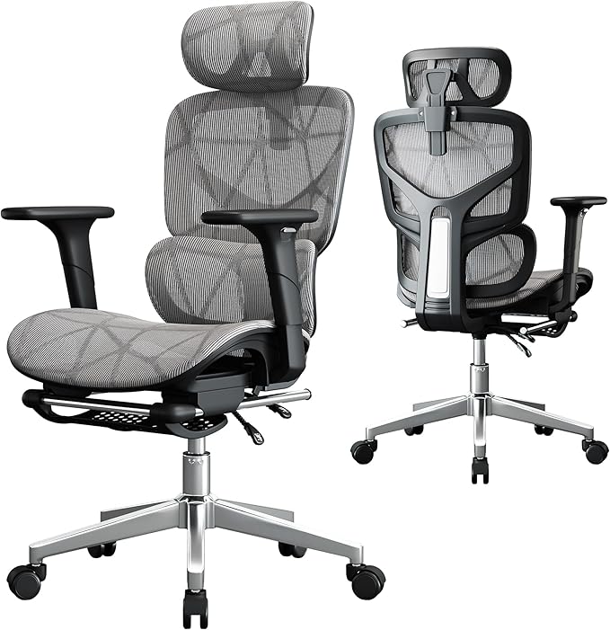Opiesit Office Chair with 3D Adjustable Lumbar Support,Ergonomic Computer Chair,Adjustable Headrest and Armrests, 400lbs Capacity,Tilt-Swivel,Premium Mesh Desk Chair for Office,Home & Gaming (Grey)
