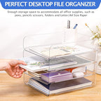 CiWiVOKi Set of 4 Office Organization and Storage, Clear PET Letter Tray Desk Organizer, Stackable Paper Tray Organizer for Desk Accessories, Notes, Pens, File Paper, Document