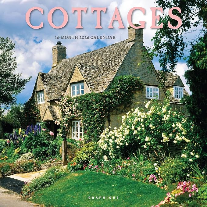 Graphique 2026 Cottages Wall Calendar | 12” x 12” | Thick Paper | Home & Office Organizer | Large Monthly Grid | 3 Languages & Marked Holidays | 4 Month Preview Page for 2027