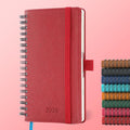 IN-LUXPRO Planner 2026 Daily Weekly and Monthly,6.5"x3.75",12 Months Spiral Bound Calendar Agenda with Self-adhesive Pen Holder,2026 Appointment Book with Vegan Leather Soft Cover,Red