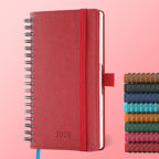 IN-LUXPRO Planner 2026 Daily Weekly and Monthly,6.5"x3.75",12 Months Spiral Bound Calendar Agenda with Self-adhesive Pen Holder,2026 Appointment Book with Vegan Leather Soft Cover,Red