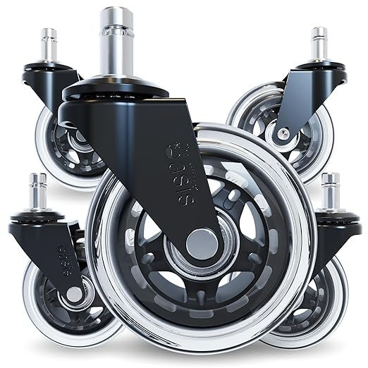The Office Oasis Original Rollerblade Office Chair Wheels (As Seen On PBS) - Incredibly Smooth & Quiet Casters - Safe for Hardwood Floors & Carpet - Easy Installation with Universal Fit - Set of 5